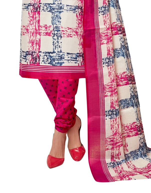 Viva N Diva Off White, Pink, Blue Colored Cotton Printed Salwar Suit